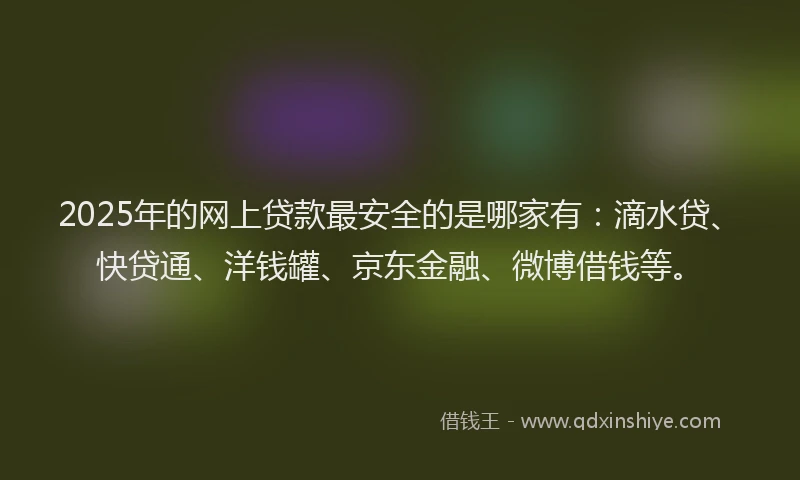 2025年的网上贷款最安全的是哪家有：滴水贷、快贷通、洋钱罐、京东金融、微博借钱等。