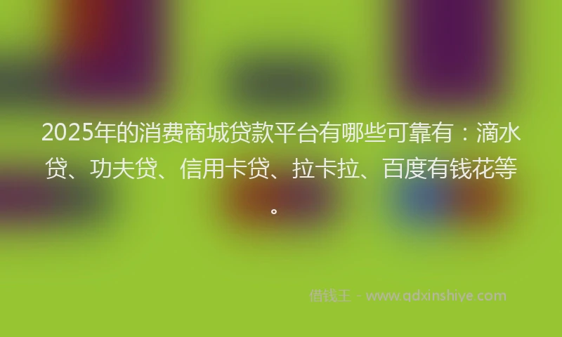 2025年的消费商城贷款平台有哪些可靠有：滴水贷、功夫贷、信用卡贷、拉卡拉、百度有钱花等。