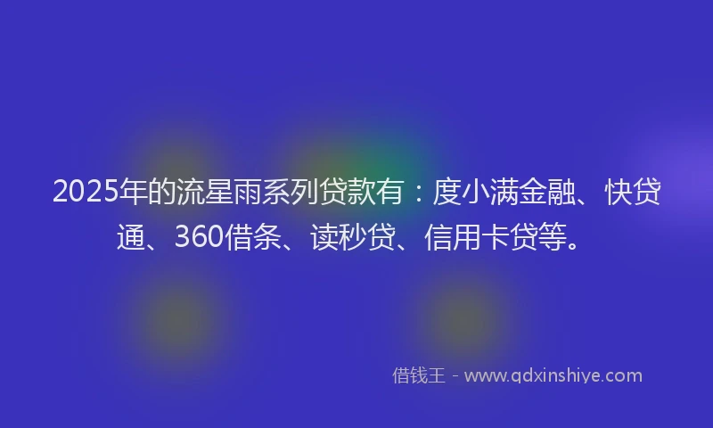 2025年的流星雨系列贷款有：度小满金融、快贷通、360借条、读秒贷、信用卡贷等。