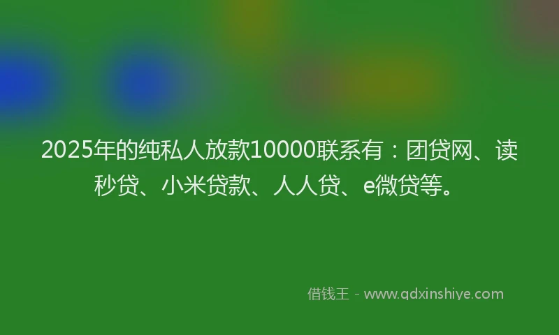 2025年的纯私人放款10000联系有：团贷网、读秒贷、小米贷款、人人贷、e微贷等。