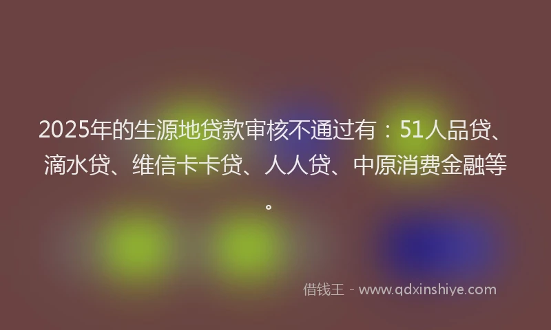 2025年的生源地贷款审核不通过有：51人品贷、滴水贷、维信卡卡贷、人人贷、中原消费金融等。