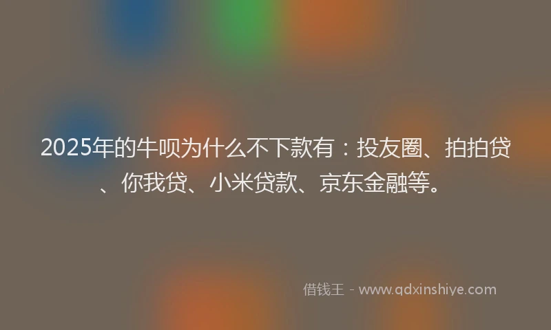 2025年的牛呗为什么不下款有：投友圈、拍拍贷、你我贷、小米贷款、京东金融等。