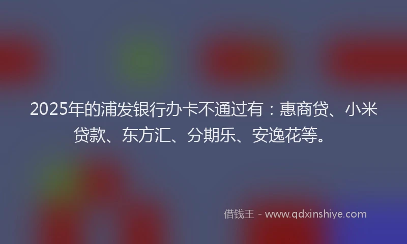 2025年的浦发银行办卡不通过有：惠商贷、小米贷款、东方汇、分期乐、安逸花等。