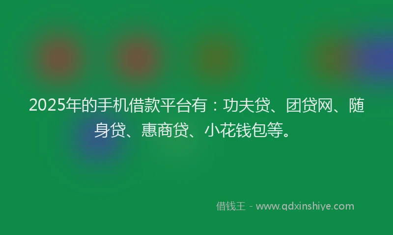 2025年的手机借款平台有：功夫贷、团贷网、随身贷、惠商贷、小花钱包等。