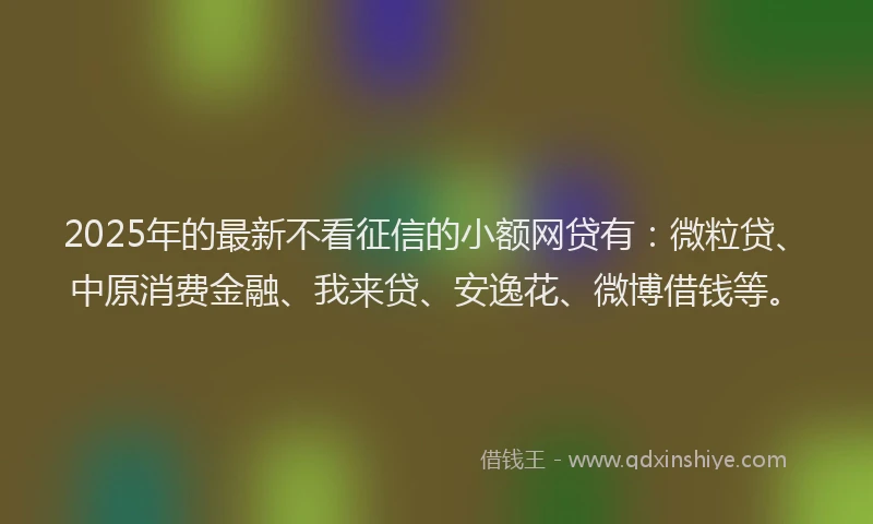 2025年的最新不看征信的小额网贷有：微粒贷、中原消费金融、我来贷、安逸花、微博借钱等。