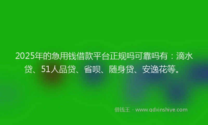 2025年的急用钱借款平台正规吗可靠吗有：滴水贷、51人品贷、省呗、随身贷、安逸花等。