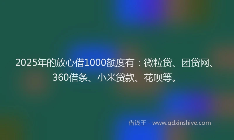 2025年的放心借1000额度有：微粒贷、团贷网、360借条、小米贷款、花呗等。