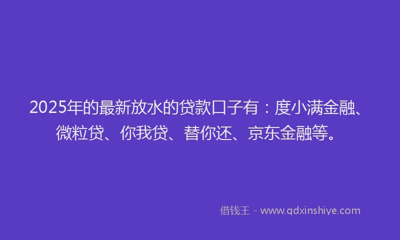 2025年的最新放水的贷款口子有：度小满金融、微粒贷、你我贷、替你还、京东金融等。