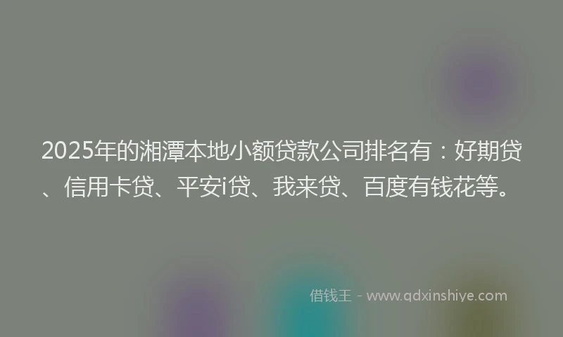 2025年的湘潭本地小额贷款公司排名有：好期贷、信用卡贷、平安i贷、我来贷、百度有钱花等。