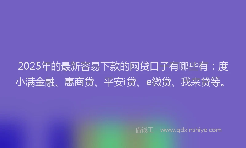2025年的最新容易下款的网贷口子有哪些有：度小满金融、惠商贷、平安i贷、e微贷、我来贷等。