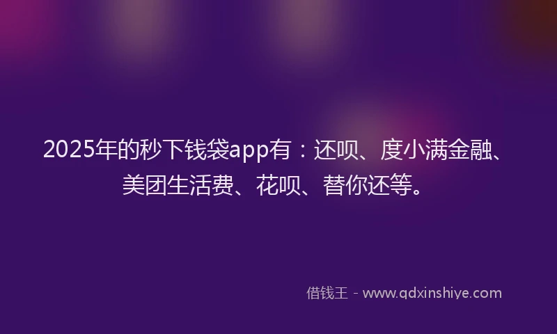 2025年的秒下钱袋app有：还呗、度小满金融、美团生活费、花呗、替你还等。