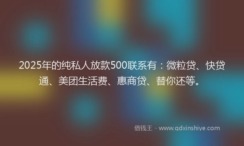 2025年的纯私人放款500联系有：微粒贷、快贷通、美团生活费、惠商贷、替你还等。