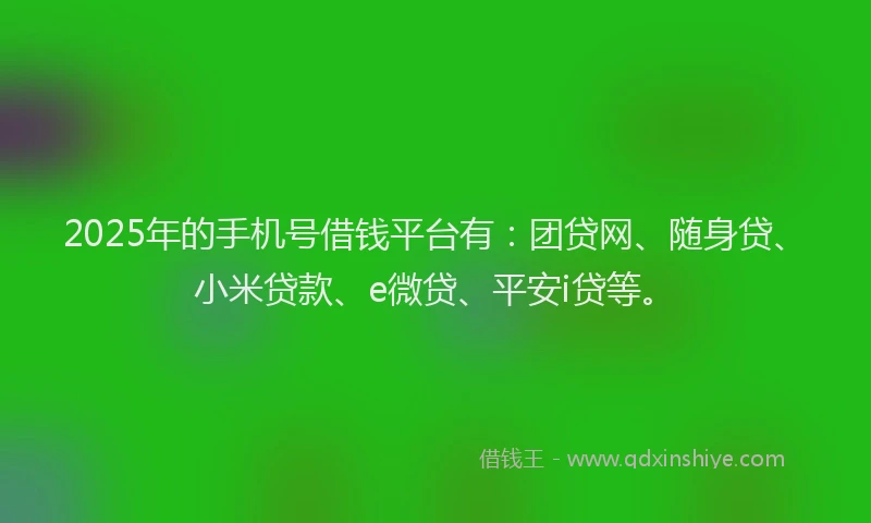 2025年的手机号借钱平台有：团贷网、随身贷、小米贷款、e微贷、平安i贷等。