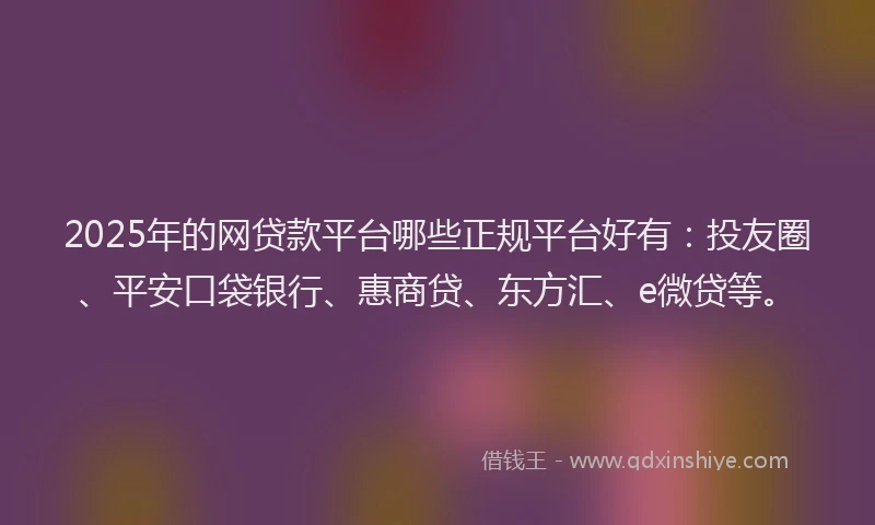 2025年的网贷款平台哪些正规平台好有：投友圈、平安口袋银行、惠商贷、东方汇、e微贷等。
