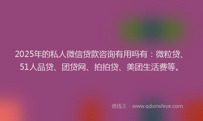 2025年的私人微信贷款咨询有用吗有:微粒贷、51人品贷、团贷网、拍拍贷、美团生活费等。