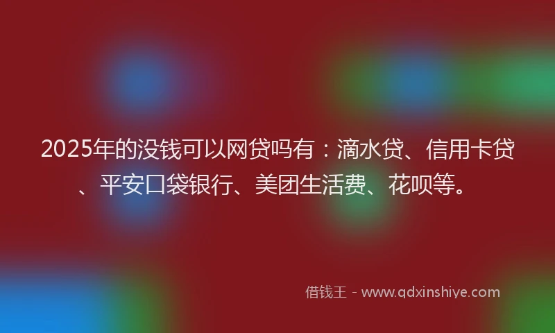 2025年的没钱可以网贷吗有：滴水贷、信用卡贷、平安口袋银行、美团生活费、花呗等。