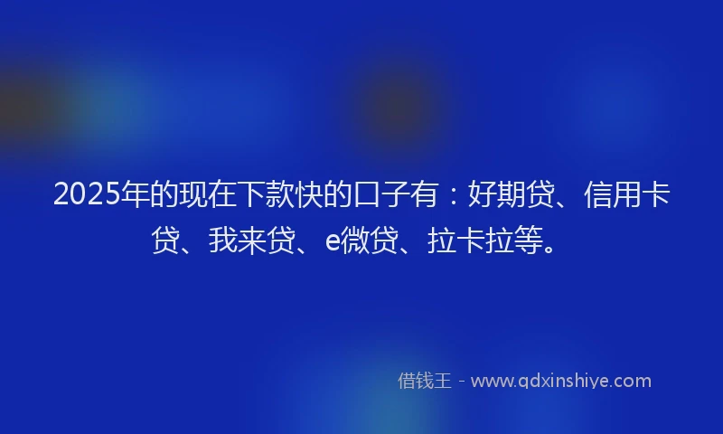 2025年的现在下款快的口子有：好期贷、信用卡贷、我来贷、e微贷、拉卡拉等。