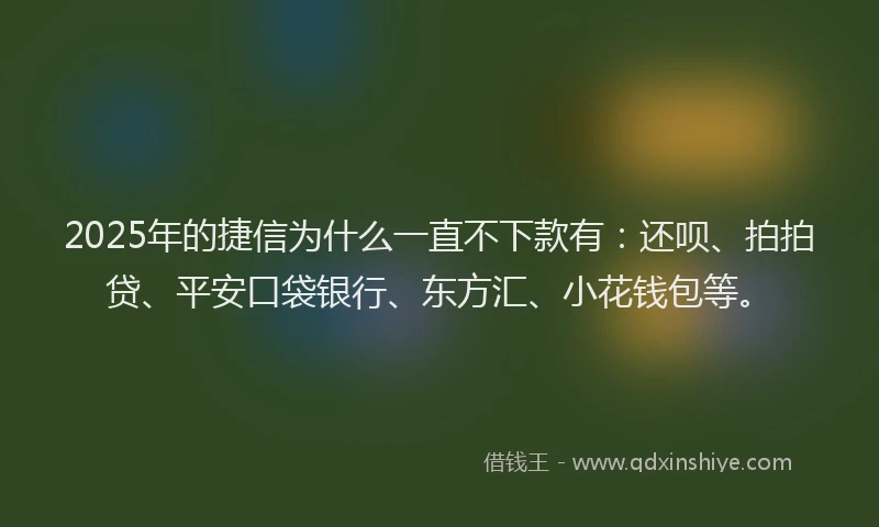 2025年的捷信为什么一直不下款有：还呗、拍拍贷、平安口袋银行、东方汇、小花钱包等。