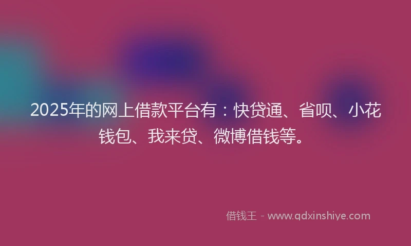 2025年的网上借款平台有：快贷通、省呗、小花钱包、我来贷、微博借钱等。