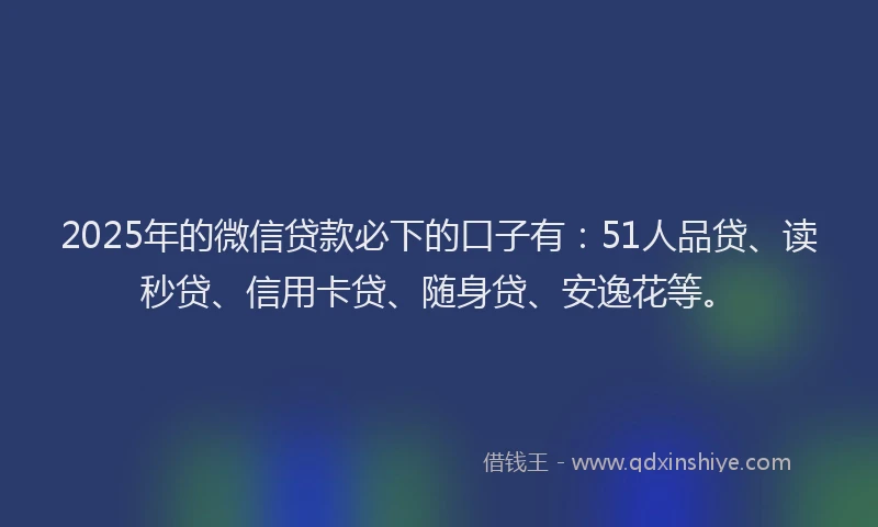 2025年的微信贷款必下的口子有：51人品贷、读秒贷、信用卡贷、随身贷、安逸花等。