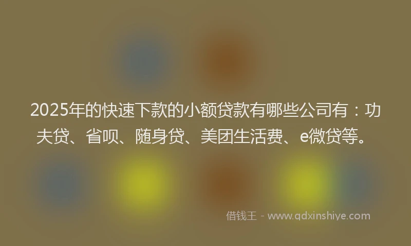 2025年的快速下款的小额贷款有哪些公司有：功夫贷、省呗、随身贷、美团生活费、e微贷等。