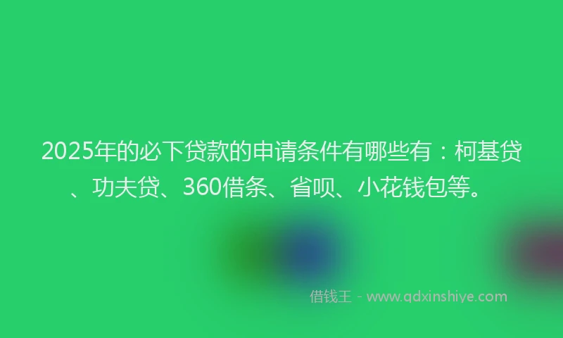 2025年的必下贷款的申请条件有哪些有：柯基贷、功夫贷、360借条、省呗、小花钱包等。
