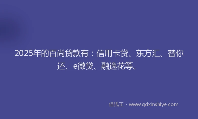 2025年的百尚贷款有：信用卡贷、东方汇、替你还、e微贷、融逸花等。