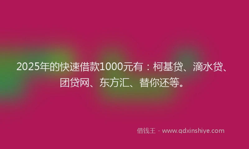 2025年的快速借款1000元有：柯基贷、滴水贷、团贷网、东方汇、替你还等。