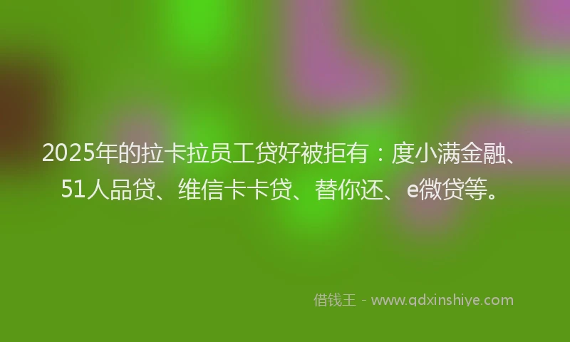 2025年的拉卡拉员工贷好被拒有：度小满金融、51人品贷、维信卡卡贷、替你还、e微贷等。