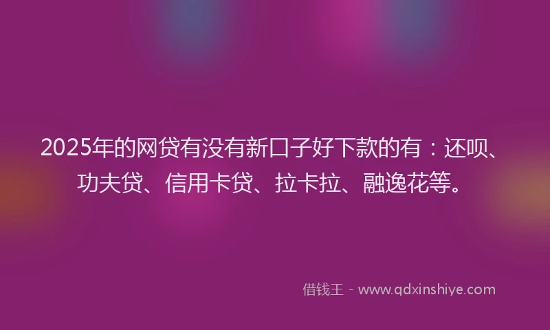 2025年的网贷有没有新口子好下款的有：还呗、功夫贷、信用卡贷、拉卡拉、融逸花等。