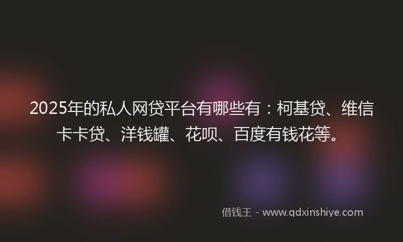 2025年的私人网贷平台有哪些有：柯基贷、维信卡卡贷、洋钱罐、花呗、百度有钱花等。