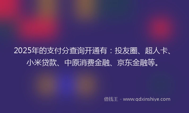 2025年的支付分查询开通有：投友圈、超人卡、小米贷款、中原消费金融、京东金融等。