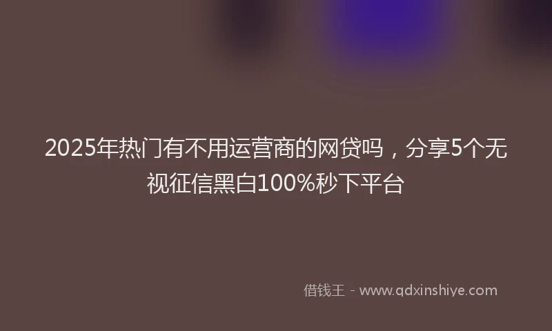 2025年热门有不用运营商的网贷吗，分享5个无视征信黑白100%秒下平台