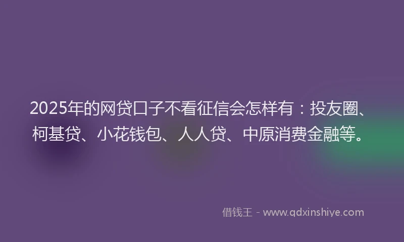2025年的网贷口子不看征信会怎样有：投友圈、柯基贷、小花钱包、人人贷、中原消费金融等。
