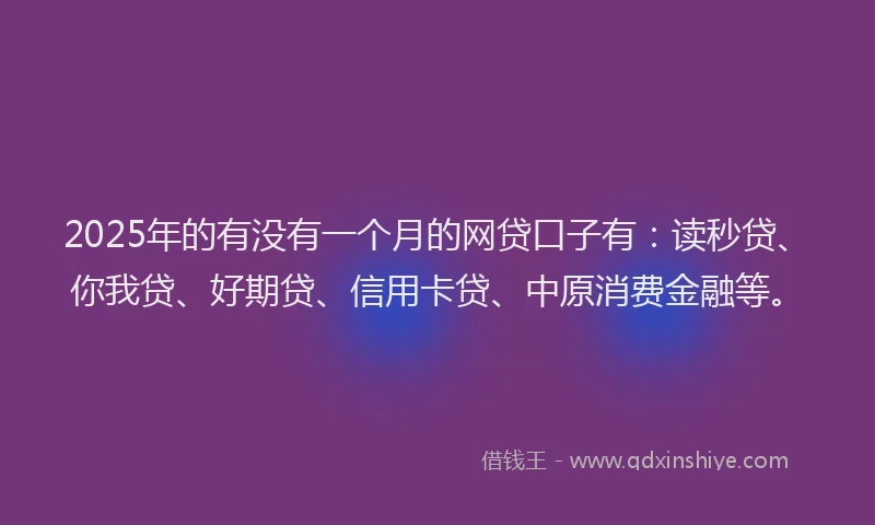 2025年的有没有一个月的网贷口子有：读秒贷、你我贷、好期贷、信用卡贷、中原消费金融等。