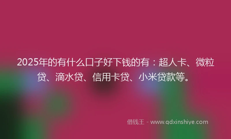 2025年的有什么口子好下钱的有：超人卡、微粒贷、滴水贷、信用卡贷、小米贷款等。