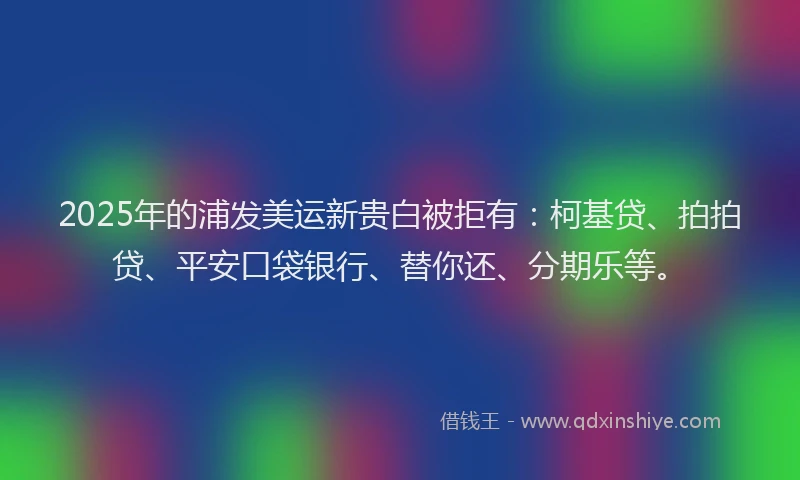 2025年的浦发美运新贵白被拒有：柯基贷、拍拍贷、平安口袋银行、替你还、分期乐等。