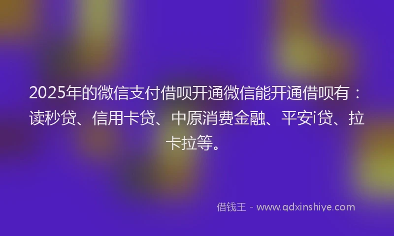 2025年的微信支付借呗开通微信能开通借呗有：读秒贷、信用卡贷、中原消费金融、平安i贷、拉卡拉等。