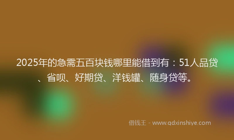 2025年的急需五百块钱哪里能借到有：51人品贷、省呗、好期贷、洋钱罐、随身贷等。