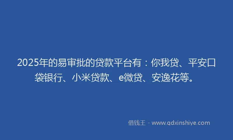 2025年的易审批的贷款平台有：你我贷、平安口袋银行、小米贷款、e微贷、安逸花等。