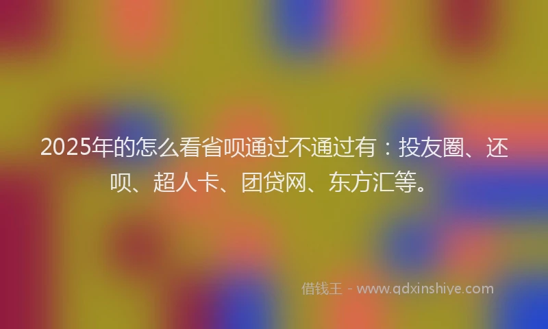 2025年的怎么看省呗通过不通过有：投友圈、还呗、超人卡、团贷网、东方汇等。