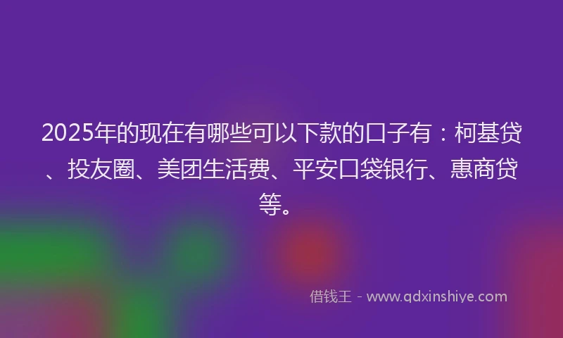 2025年的现在有哪些可以下款的口子有：柯基贷、投友圈、美团生活费、平安口袋银行、惠商贷等。