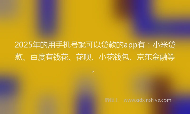2025年的用手机号就可以贷款的app有：小米贷款、百度有钱花、花呗、小花钱包、京东金融等。