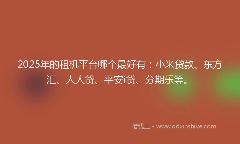 2025年的租机平台哪个最好有：小米贷款、东方汇、人人贷、平安i贷、分期乐等。