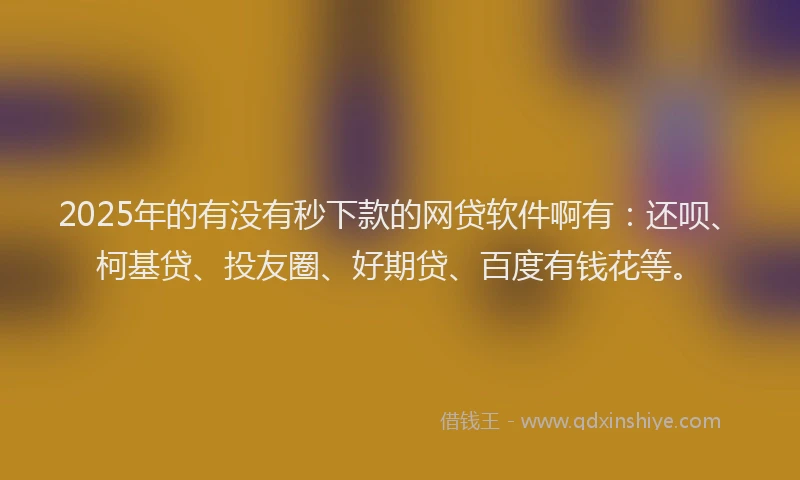2025年的有没有秒下款的网贷软件啊有：还呗、柯基贷、投友圈、好期贷、百度有钱花等。