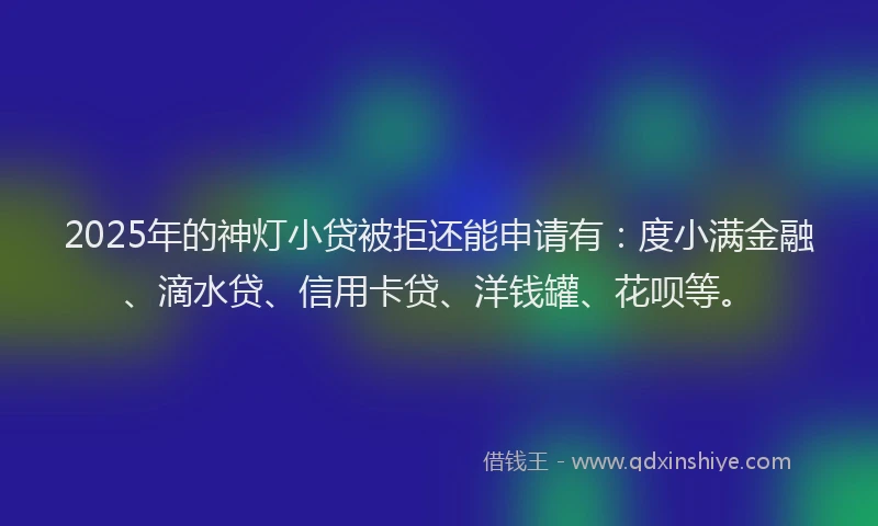 2025年的神灯小贷被拒还能申请有：度小满金融、滴水贷、信用卡贷、洋钱罐、花呗等。