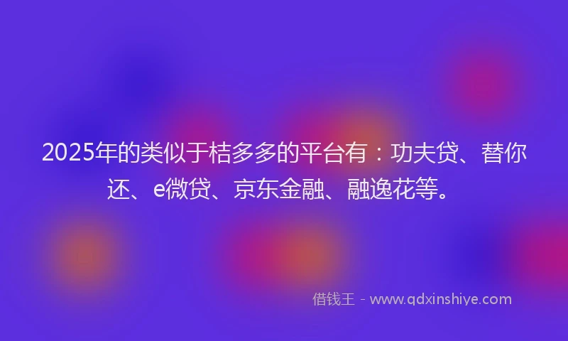 2025年的类似于桔多多的平台有：功夫贷、替你还、e微贷、京东金融、融逸花等。