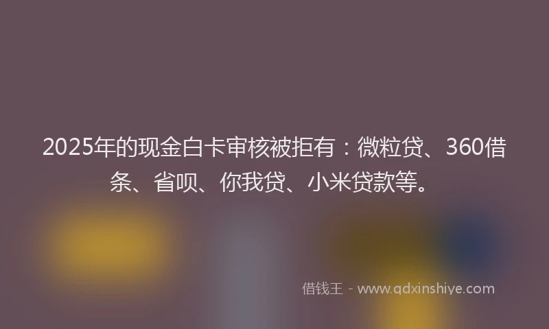 2025年的现金白卡审核被拒有：微粒贷、360借条、省呗、你我贷、小米贷款等。
