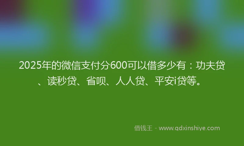 2025年的微信支付分600可以借多少有：功夫贷、读秒贷、省呗、人人贷、平安i贷等。