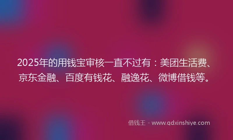 2025年的用钱宝审核一直不过有：美团生活费、京东金融、百度有钱花、融逸花、微博借钱等。